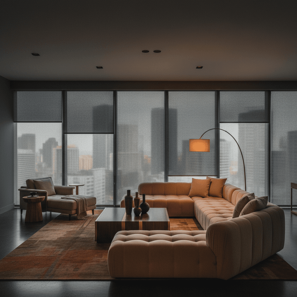 Motorized roller shades in a modern Aventura high-rise