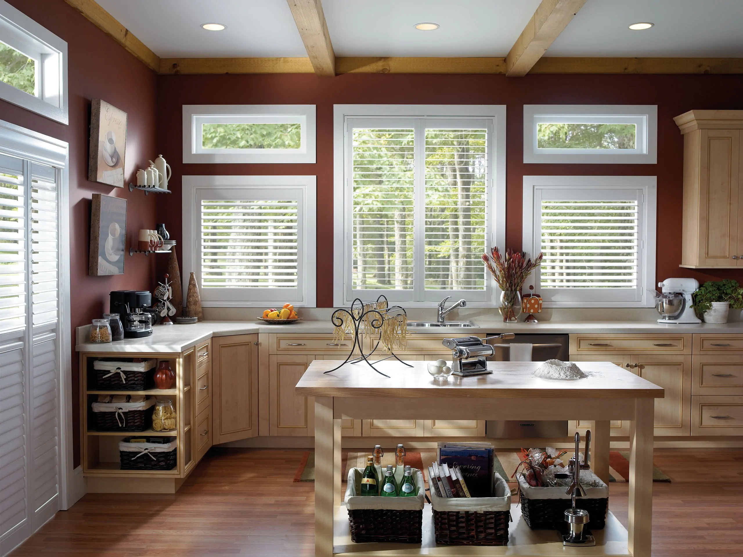 Plantation shutters, cotton pleat style