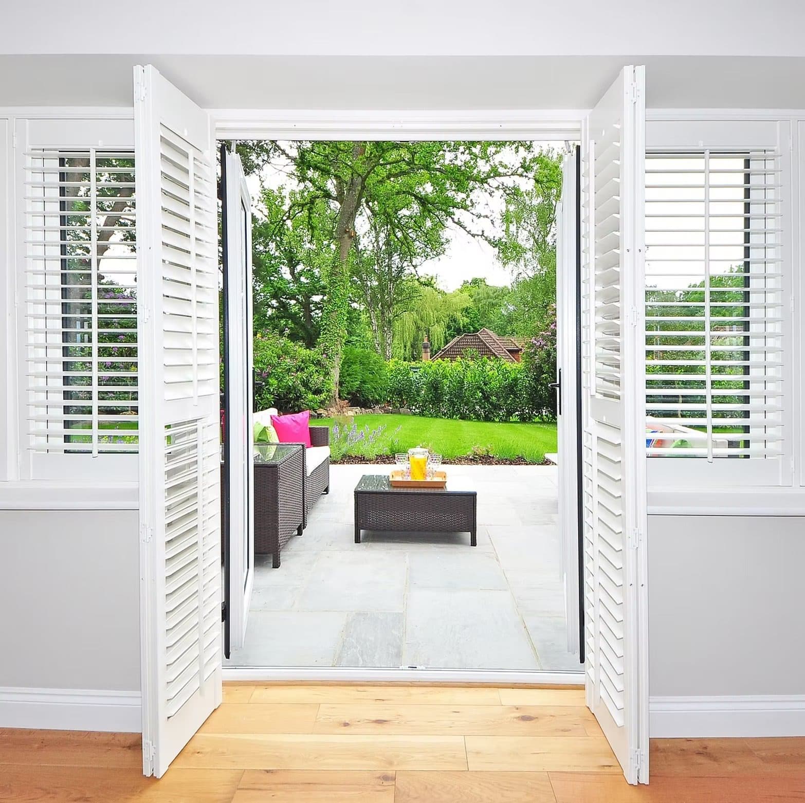 Plantation shutters in a dining room