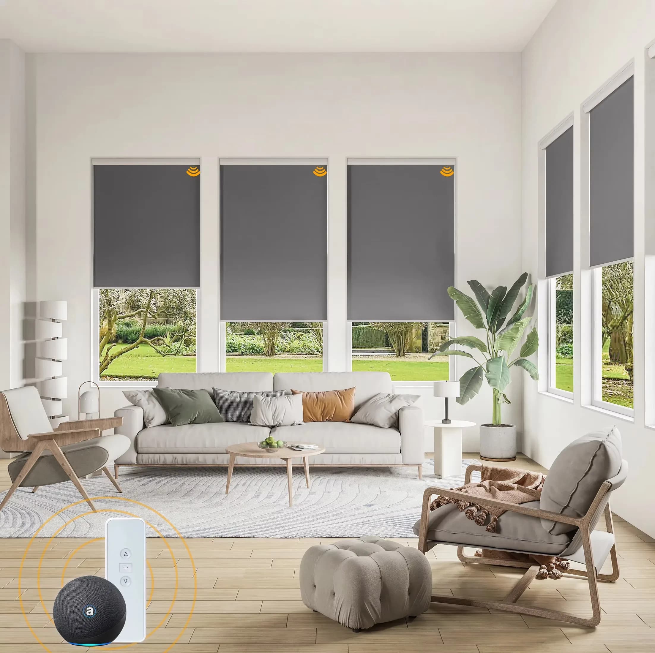 Motorized roller shades installed by Boca Home Decor