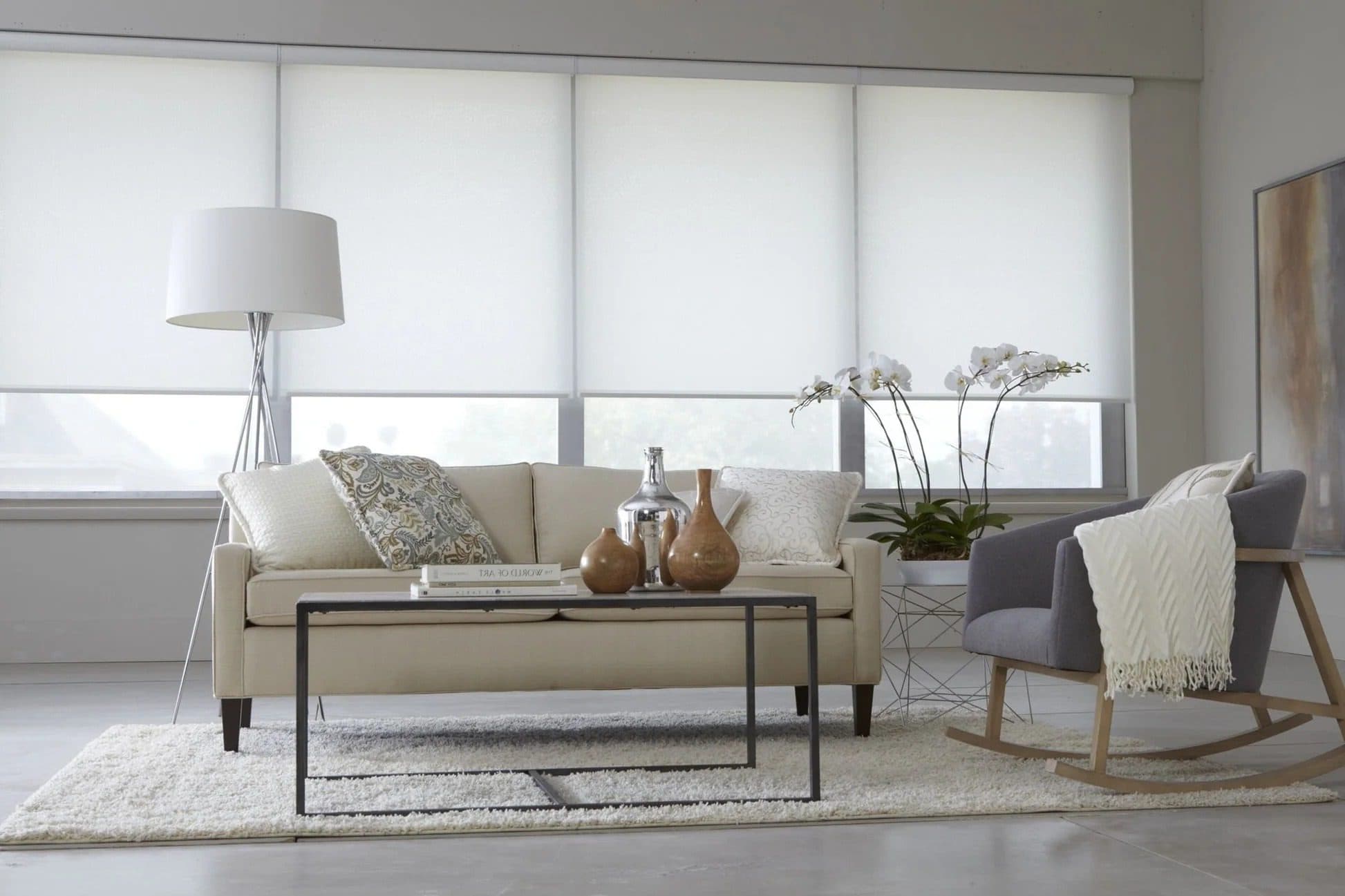 Roller shades on wide residential windows