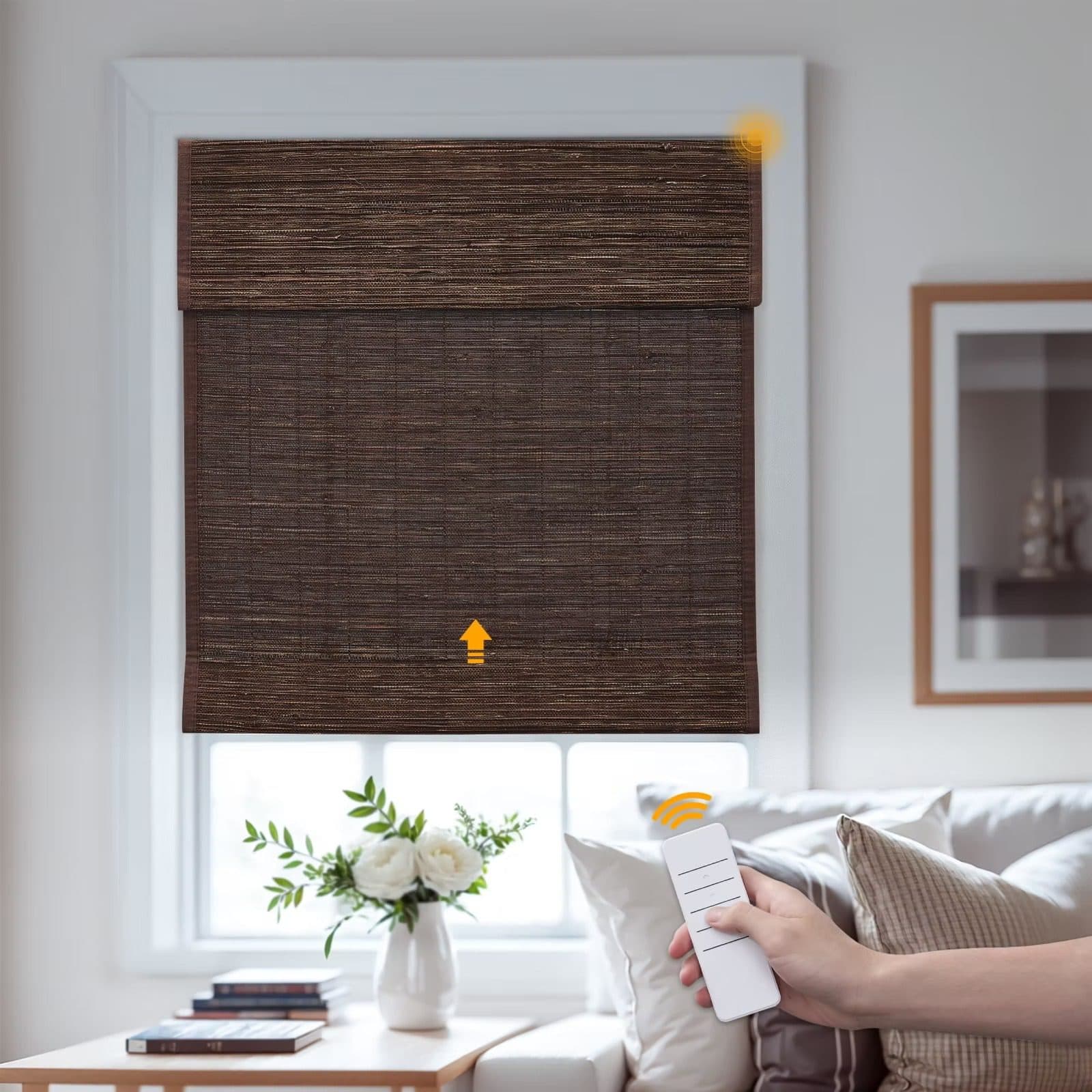 Motorized Roman shade in a bedroom