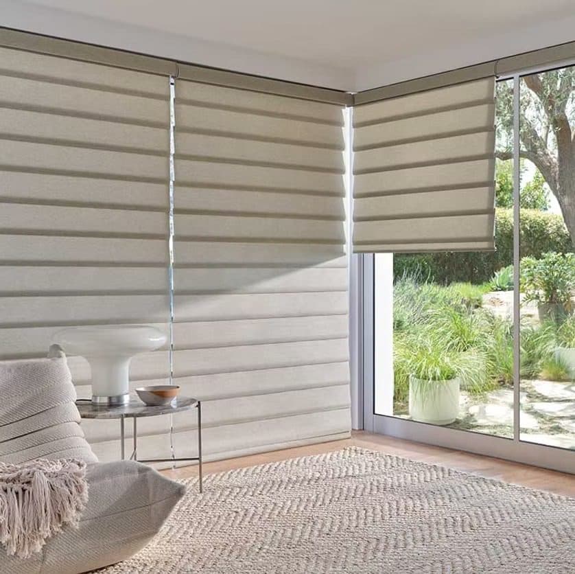 Tailored Roman shade with trim