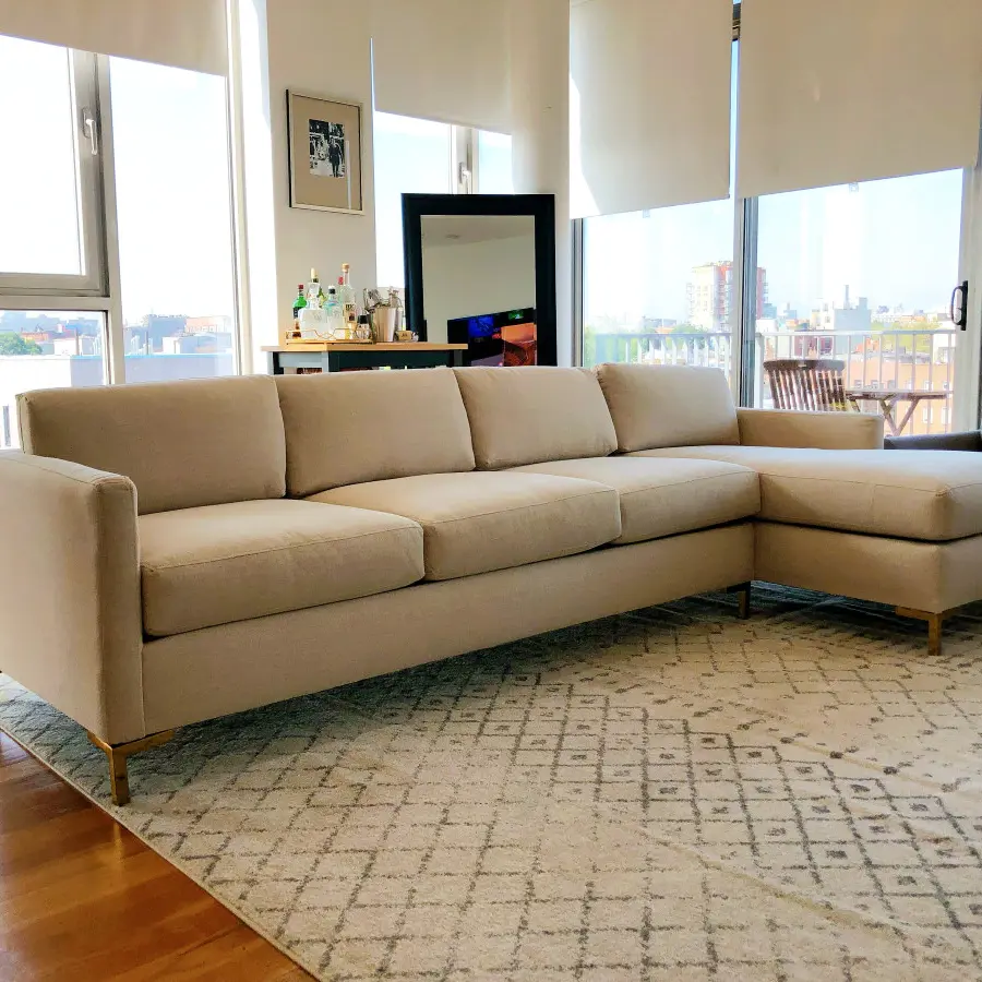 Upholstered beige sofa detail