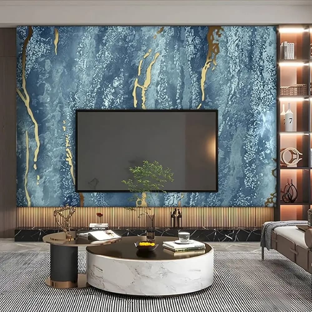 Blue grunge metallic wallcovering
