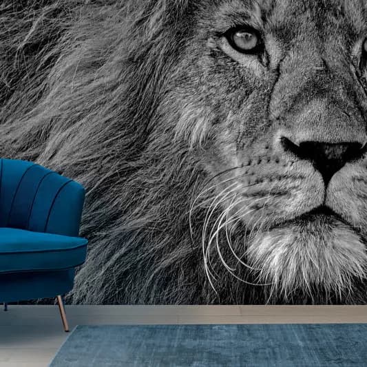 Custom digital mural — black and white lion design