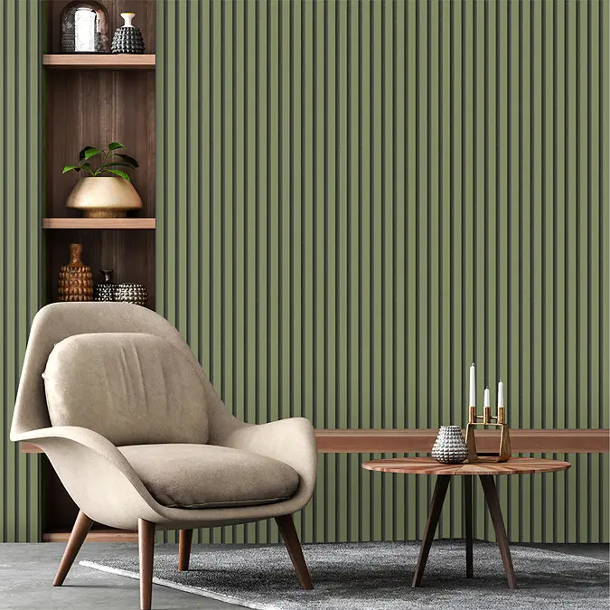Acoustic wallpaper, olive green vertical design