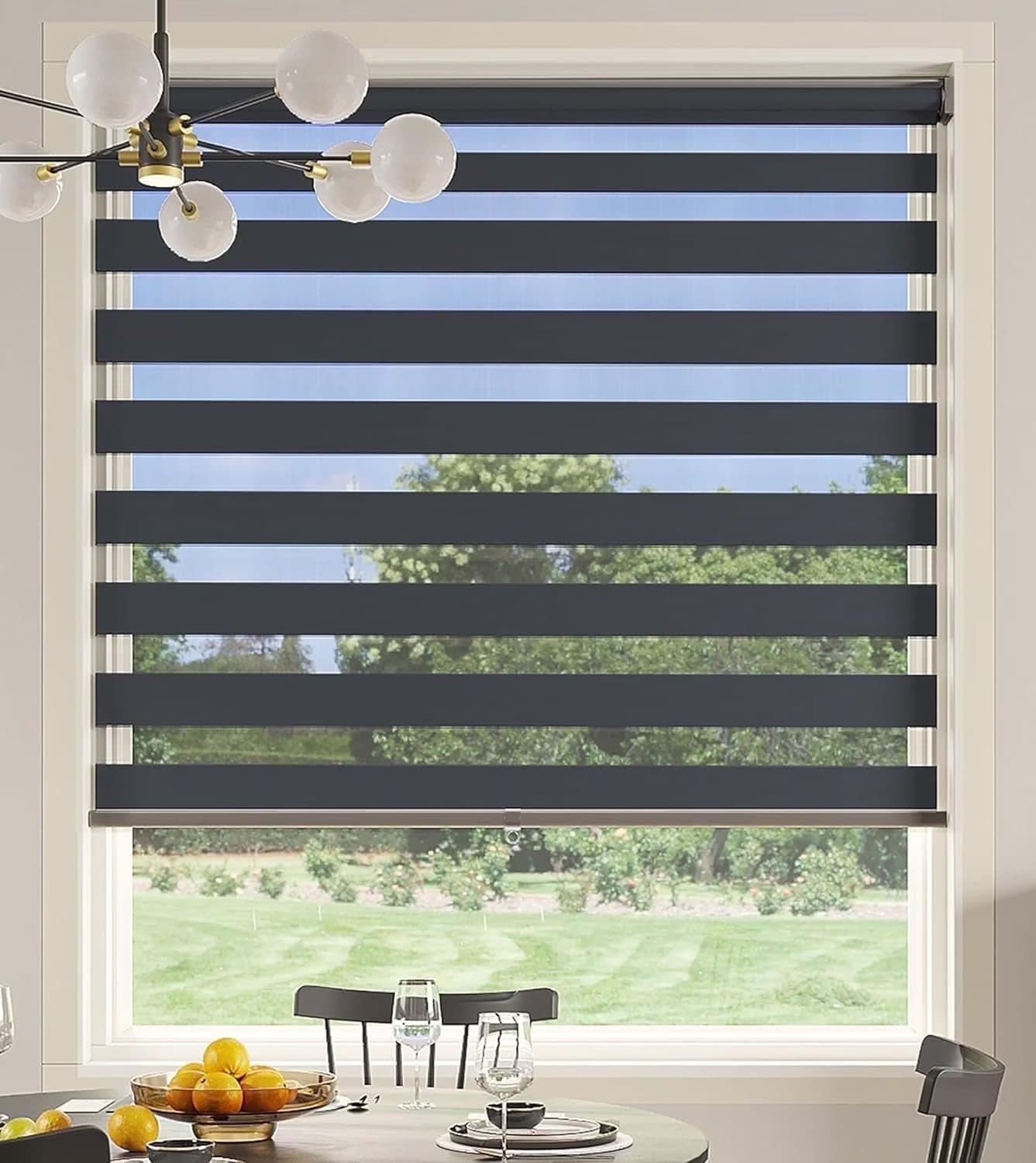 Zebra shades with alternating opaque and sheer bands